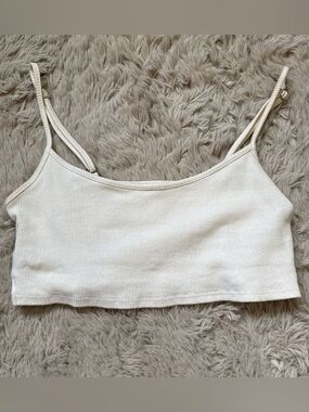 Forever 21 Ribbed Cream Cropped Cami with Adjustable Straps